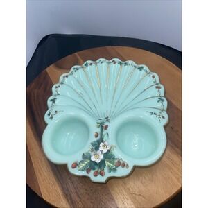 Rare VNTG Glass Snack Tray With Painted Strawberries 19"x8 1/2"